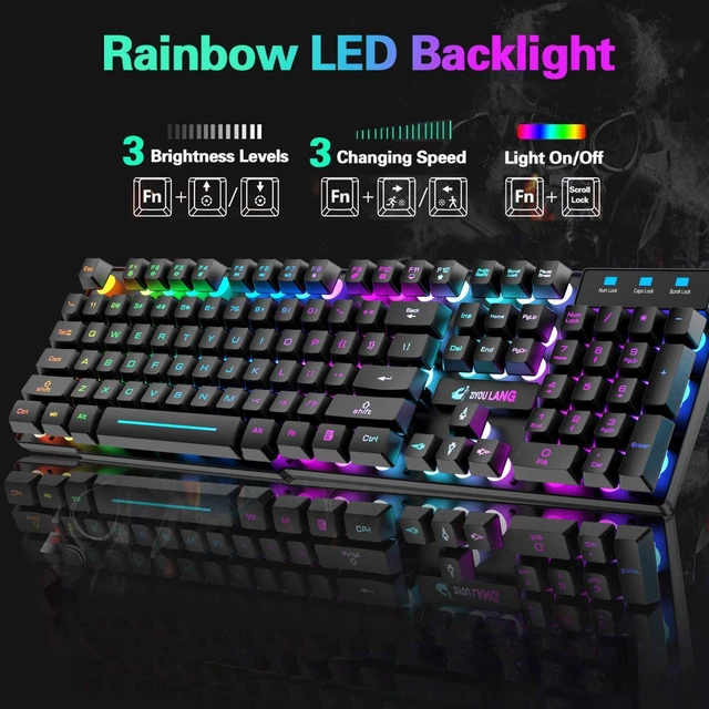 Alt view image 3 of 6 - Wireless Gaming Keyboard and Mouse Combo with Mouse Pad, Black | 4,000mAh Battery, Up to 75H, Rainbow Backlight, 29-Key Anti-Ghosting, Mechanical Feel, 2,400 DPI, 6 Buttons, USB Receiver