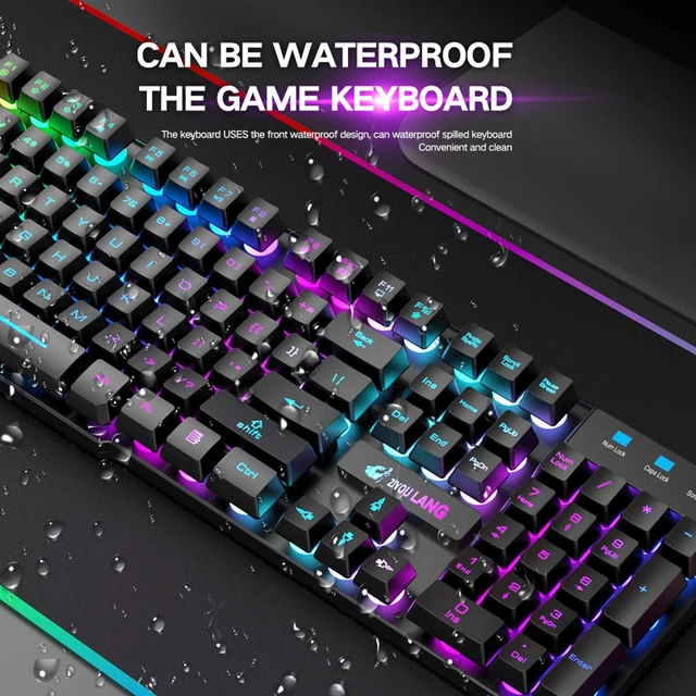 Alt view image 6 of 6 - Wireless Gaming Keyboard and Mouse Combo with Mouse Pad, Black | 4,000mAh Battery, Up to 75H, Rainbow Backlight, 29-Key Anti-Ghosting, Mechanical Feel, 2,400 DPI, 6 Buttons, USB Receiver