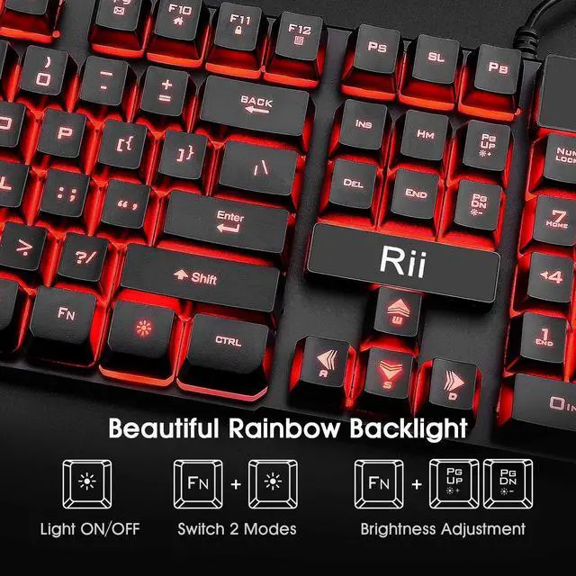 Alt view image 3 of 7 - Rii RK100 3 Colors LED Backlit Mechanical Feeling USB Wired Multimedia Gaming Keyboard, Office Keyboard for Working or Primer Gaming,Office Device