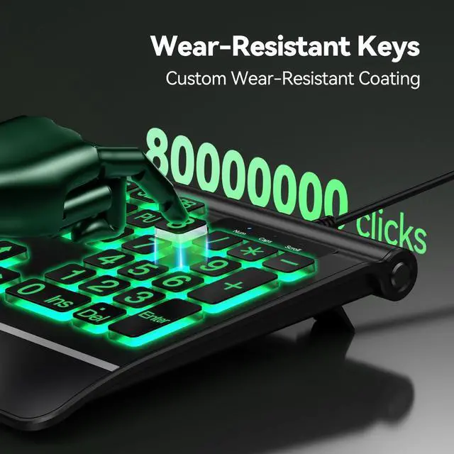 Alt view image 6 of 7 - TECKNET Large Print Backlit Keyboard, Wired USB-A Computer Keyboard with Wrist Rest, 7-Color Backlit, Oversized Letter Keys Easy to See, Plug-and-Play, Silent, LED Compatible for Windows/PC/Laptop