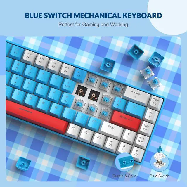 Alt view image 3 of 7 - ZIYOU LANG RK-T8 Wired 65% Mechanical Gaming Keyboard with RGB LED Backlit Anti-ghosting TKL Mini 68 Key Custom Coiled C to A Cable Tactile Blue Switch for PS4 PS5 Xbox PC Mac Gamer(White/Blue/Red)