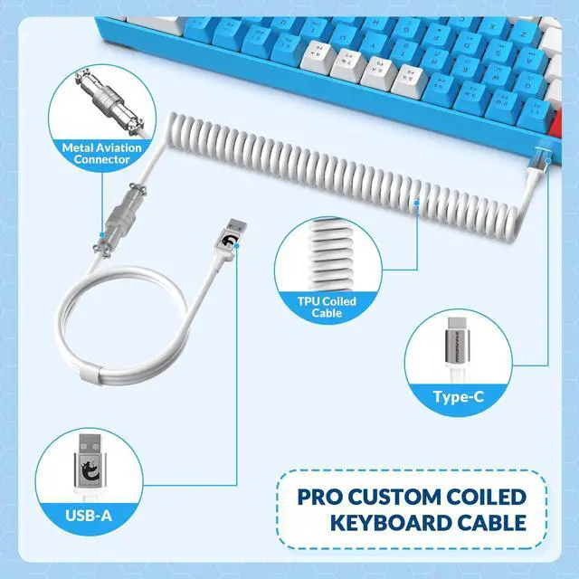 Alt view image 6 of 7 - ZIYOU LANG RK-T8 Wired 65% Mechanical Gaming Keyboard with RGB LED Backlit Anti-ghosting TKL Mini 68 Key Custom Coiled C to A Cable Tactile Blue Switch for PS4 PS5 Xbox PC Mac Gamer(White/Blue/Red)