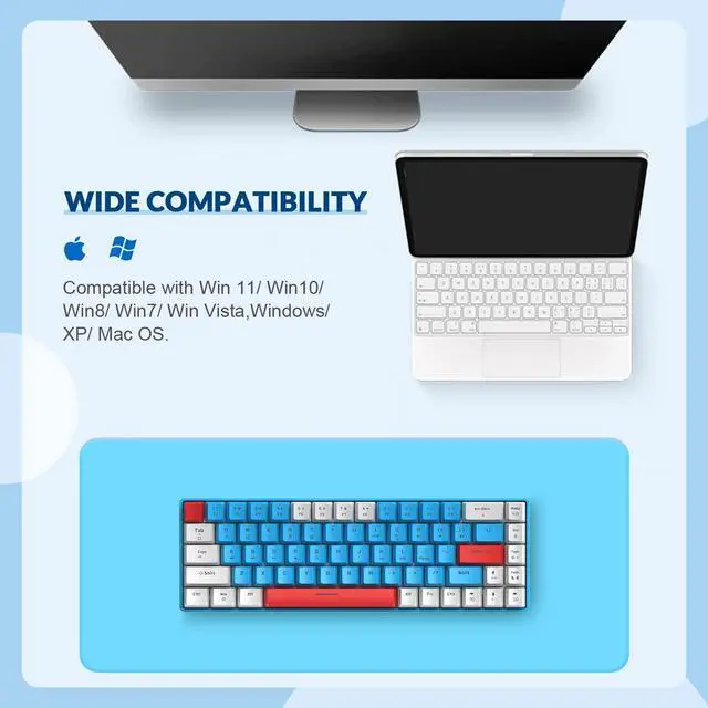Alt view image 7 of 7 - ZIYOU LANG RK-T8 Wired 65% Mechanical Gaming Keyboard with RGB LED Backlit Anti-ghosting TKL Mini 68 Key Custom Coiled C to A Cable Tactile Blue Switch for PS4 PS5 Xbox PC Mac Gamer(White/Blue/Red)