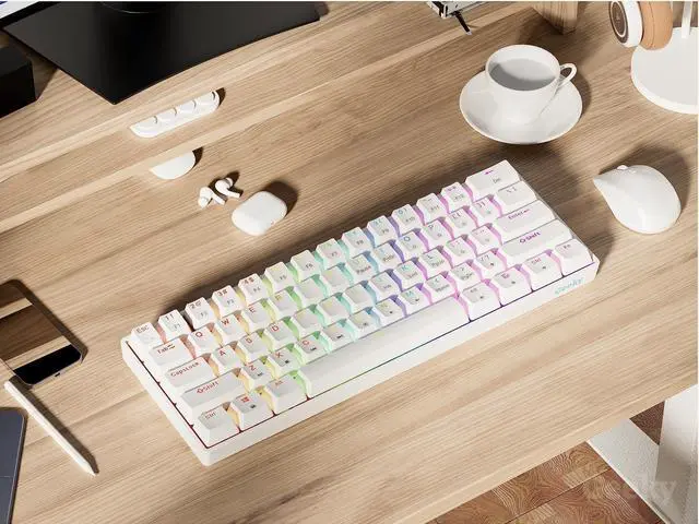 Alt view image 5 of 7 - Geeky GK61 60% | Hot Swappable Mechanical Gaming Keyboard | 61 Keys Multi Color RGB LED Backlit for PC/Mac Gamer | ANSI US American Layout (White, Mechanical Red)
