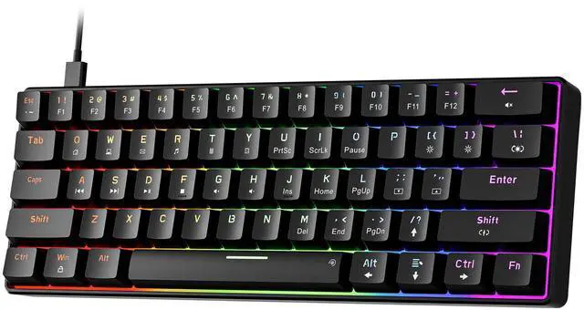 Main image of Newmen GM611 Mechanical Keyboard,Rainbow LED Backlit Gaming Wired Keyboards Compact Mini 61 Keys Portable 60 Percent Mechanical Keyboard with Black Keycaps,for Windows Laptop PC Linear Red Switches
