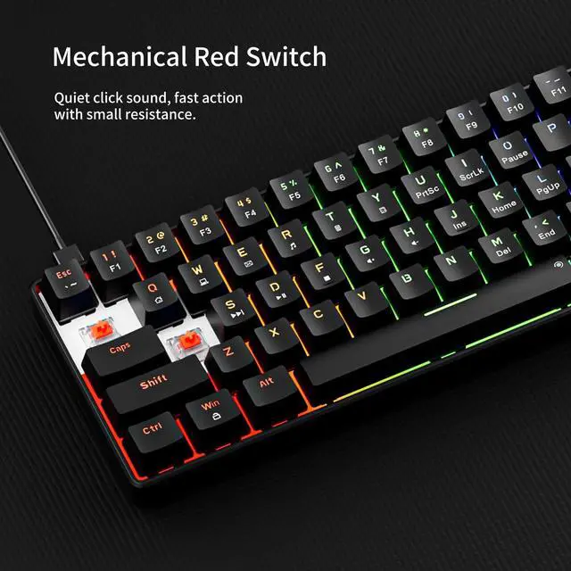Alt view image 5 of 7 - Newmen GM611 Mechanical Keyboard,Rainbow LED Backlit Gaming Wired Keyboards Compact Mini 61 Keys Portable 60 Percent Mechanical Keyboard with Black Keycaps,for Windows Laptop PC Linear Red Switches