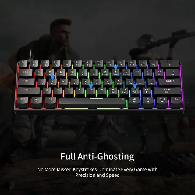 Alt view image 4 of 7 - Newmen GM611 Mechanical Keyboard,Rainbow LED Backlit Gaming Wired Keyboards Compact Mini 61 Keys Portable 60 Percent Mechanical Keyboard with Black Keycaps,for Windows Laptop PC Linear Red Switches