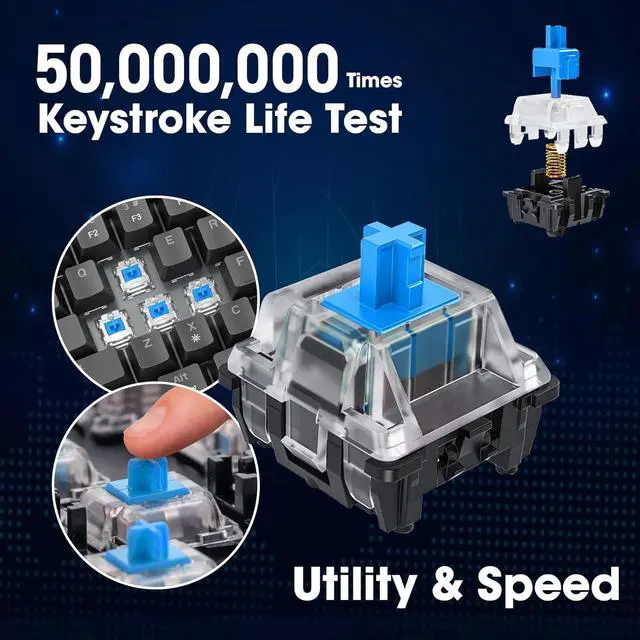 Alt view image 3 of 6 - KOORUI 60% Mechanical Gaming Keyboard, Mixed Colors LED Backlit Ultra-Compact 68 Keys, Mini Wired Keyboard with Blue Switch for Windows Laptop PC/Mac OS/Xbox