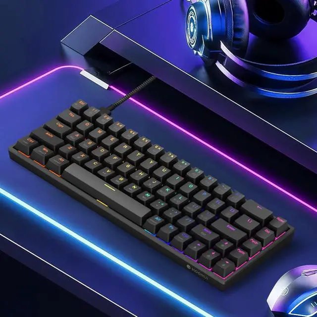 Alt view image 6 of 6 - KOORUI 60% Mechanical Gaming Keyboard, Mixed Colors LED Backlit Ultra-Compact 68 Keys, Mini Wired Keyboard with Blue Switch for Windows Laptop PC/Mac OS/Xbox
