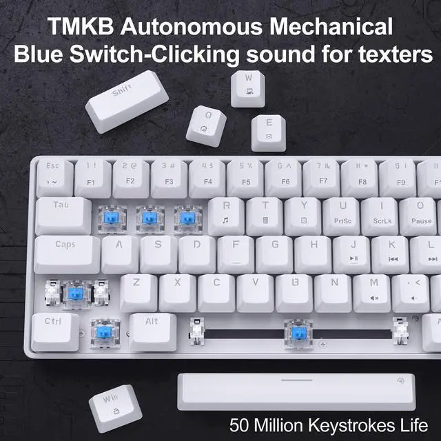 Alt view image 3 of 7 - T68SE 60% Gaming Mechanical Keyboard,Ultra Compact Mini 68 Key with Blue Switches Wired Keyboard,Anti-Ghosting Keys, for Windows Laptops and PC Gamers,White
