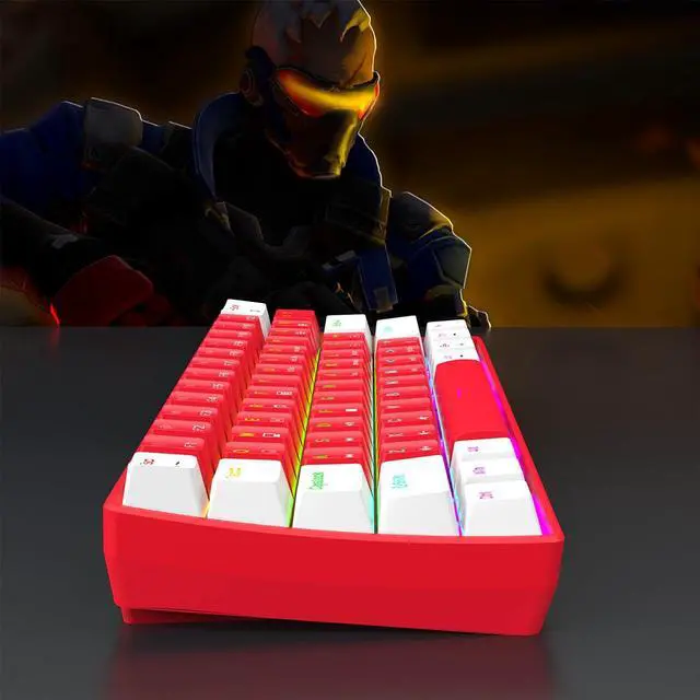 Alt view image 6 of 6 - CTBTBESE 60% Wired Mechanical Gaming Keyboard, Mixed Backlit 61 Keys Compact Waterproof Mini Keyboard with Blue Switches for PC/Mac, Gamer, Typist, Travel (Mechanical White red)