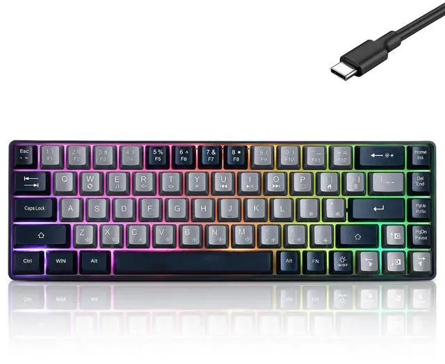 Main image of Wired Portable 60% Mechanical Feeling Gaming Keyboard,RGB LED Backlit Compact 68 Keys Mini Wired Office Keyboard for Windows Laptop PC Mac Gamer, Typist, Travel on Business Trip -Grey and Black