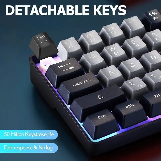 Alt view image 2 of 7 - Wired Portable 60% Mechanical Feeling Gaming Keyboard,RGB LED Backlit Compact 68 Keys Mini Wired Office Keyboard for Windows Laptop PC Mac Gamer, Typist, Travel on Business Trip -Grey and Black