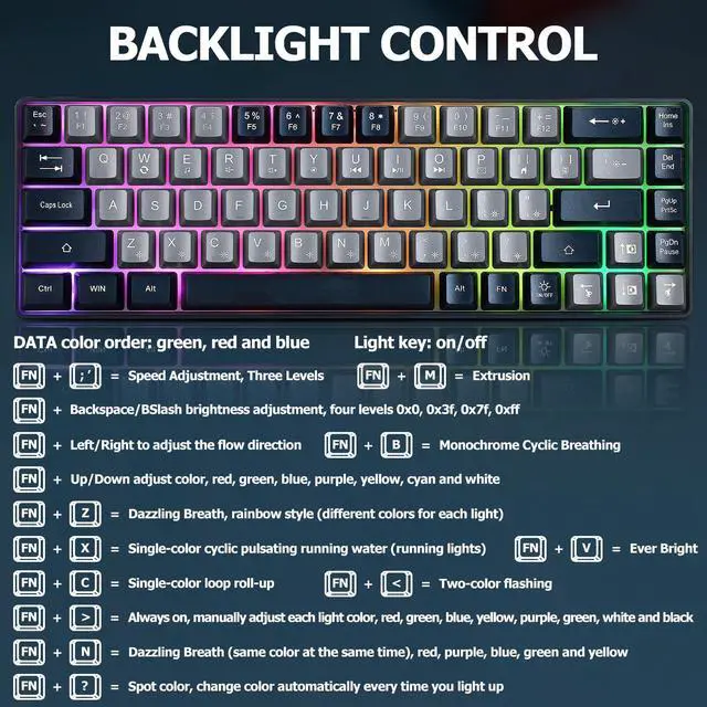 Alt view image 7 of 7 - Wired Portable 60% Mechanical Feeling Gaming Keyboard,RGB LED Backlit Compact 68 Keys Mini Wired Office Keyboard for Windows Laptop PC Mac Gamer, Typist, Travel on Business Trip -Grey and Black