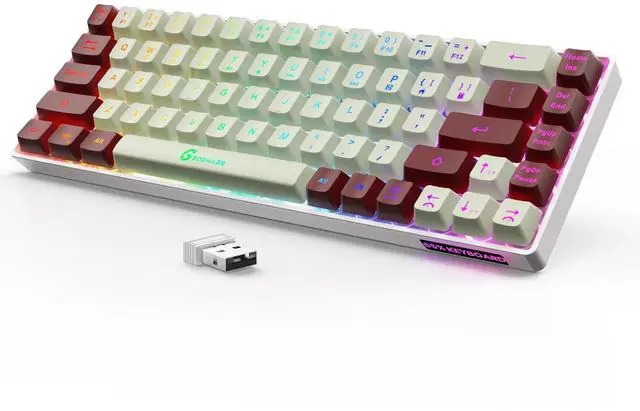 Main image of GEODMAER 65% Wireless Gaming Keyboard: LED Backlit, 68 Keys, Ultra-Compact, Anti-ghosting, No-Conflict Wireless Keyboard for PC Laptop Windows Gamer(White-Red)