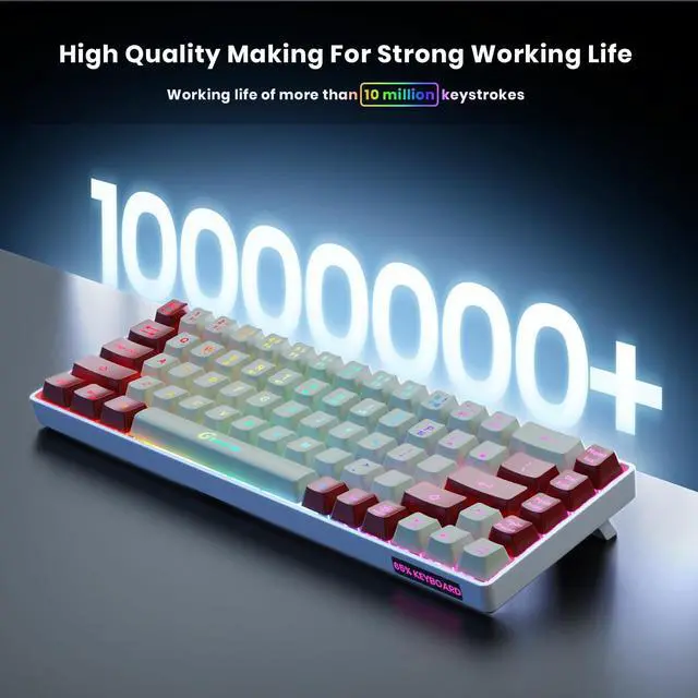 Alt view image 4 of 7 - GEODMAER 65% Wireless Gaming Keyboard: LED Backlit, 68 Keys, Ultra-Compact, Anti-ghosting, No-Conflict Wireless Keyboard for PC Laptop Windows Gamer(White-Red)