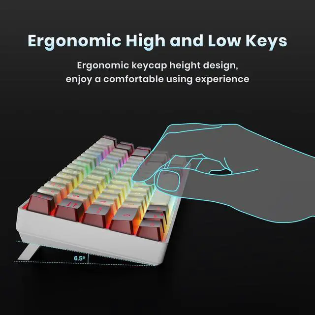 Alt view image 6 of 7 - GEODMAER 65% Wireless Gaming Keyboard: LED Backlit, 68 Keys, Ultra-Compact, Anti-ghosting, No-Conflict Wireless Keyboard for PC Laptop Windows Gamer(White-Red)