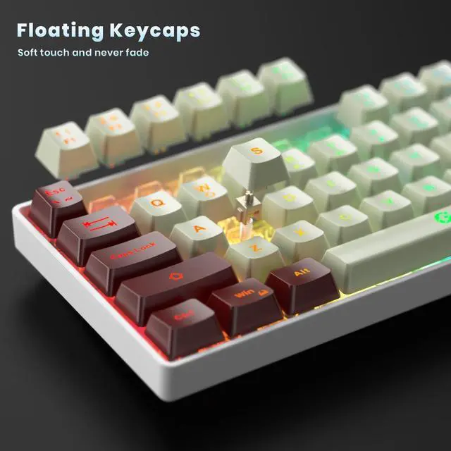 Alt view image 7 of 7 - GEODMAER 65% Wireless Gaming Keyboard: LED Backlit, 68 Keys, Ultra-Compact, Anti-ghosting, No-Conflict Wireless Keyboard for PC Laptop Windows Gamer(White-Red)