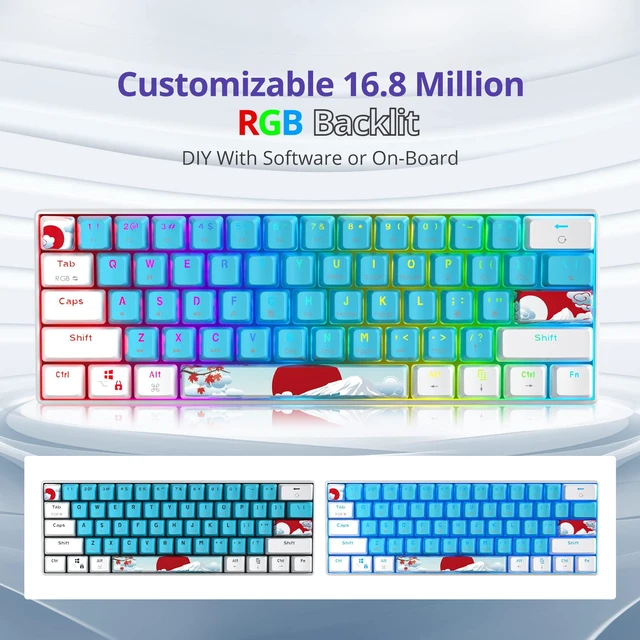 Alt view image 2 of 7 - 60% Mechanical Keyboard, 61 Keys Gaming Keyboard, RGB Backlit, Compact 60 Percent Wired Keyboard for Win/Mac PC Gamer, Easy to Carry on Trip (Blue,Blue Switch)