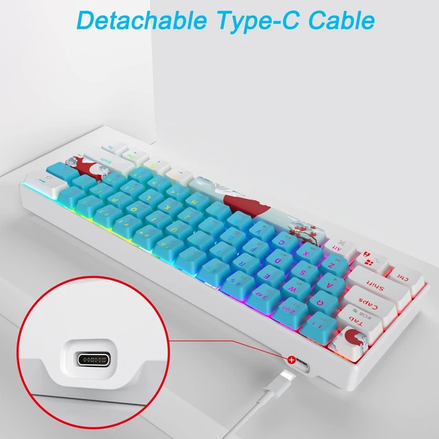 Alt view image 7 of 7 - 60% Mechanical Keyboard, 61 Keys Gaming Keyboard, RGB Backlit, Compact 60 Percent Wired Keyboard for Win/Mac PC Gamer, Easy to Carry on Trip (Blue,Blue Switch)