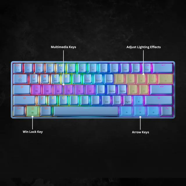 Alt view image 7 of 7 - GK61 Mechanical Gaming Keyboard - 61 Keys Multi Color RGB Illuminated LED Backlit Wired Programmable for PC/Mac Gamer (Gateron Optical Red, Blue)