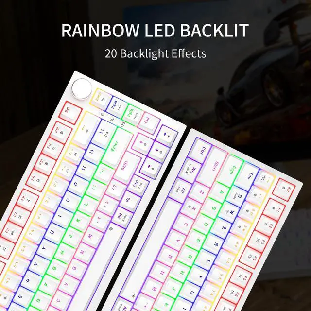 Alt view image 2 of 7 - Newmen GM326 75% Percent Mechanical Keyboard,Wired Mini Backlit Hot Swappable Gaming Mechanical Keyboard with Knob,82 Keys Anti-Ghosting Compact White Gaming Keyboards for PC Win Mac,Red Switch