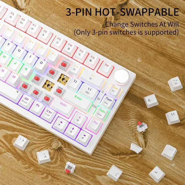 Alt view image 3 of 7 - Newmen GM326 75% Percent Mechanical Keyboard,Wired Mini Backlit Hot Swappable Gaming Mechanical Keyboard with Knob,82 Keys Anti-Ghosting Compact White Gaming Keyboards for PC Win Mac,Red Switch