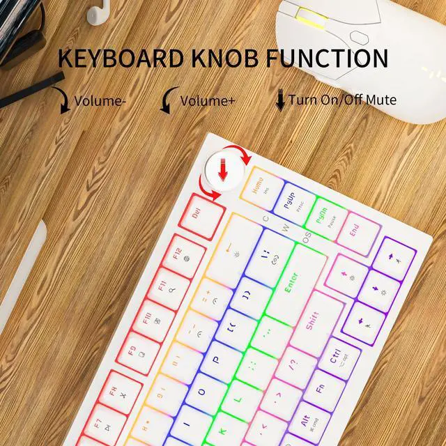 Alt view image 4 of 7 - Newmen GM326 75% Percent Mechanical Keyboard,Wired Mini Backlit Hot Swappable Gaming Mechanical Keyboard with Knob,82 Keys Anti-Ghosting Compact White Gaming Keyboards for PC Win Mac,Red Switch
