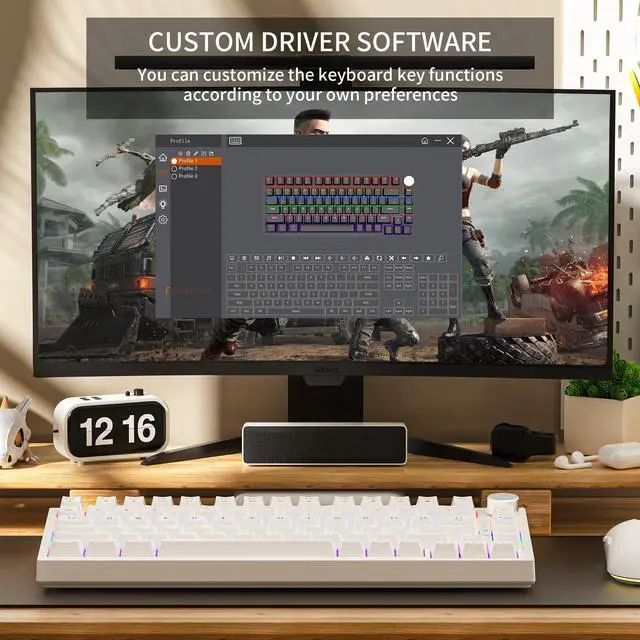 Alt view image 7 of 7 - Newmen GM326 75% Percent Mechanical Keyboard,Wired Mini Backlit Hot Swappable Gaming Mechanical Keyboard with Knob,82 Keys Anti-Ghosting Compact White Gaming Keyboards for PC Win Mac,Red Switch