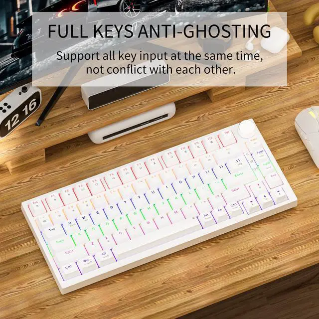 Alt view image 6 of 7 - Newmen GM326 75% Percent Mechanical Keyboard,Wired Mini Backlit Hot Swappable Gaming Mechanical Keyboard with Knob,82 Keys Anti-Ghosting Compact White Gaming Keyboards for PC Win Mac,Red Switch