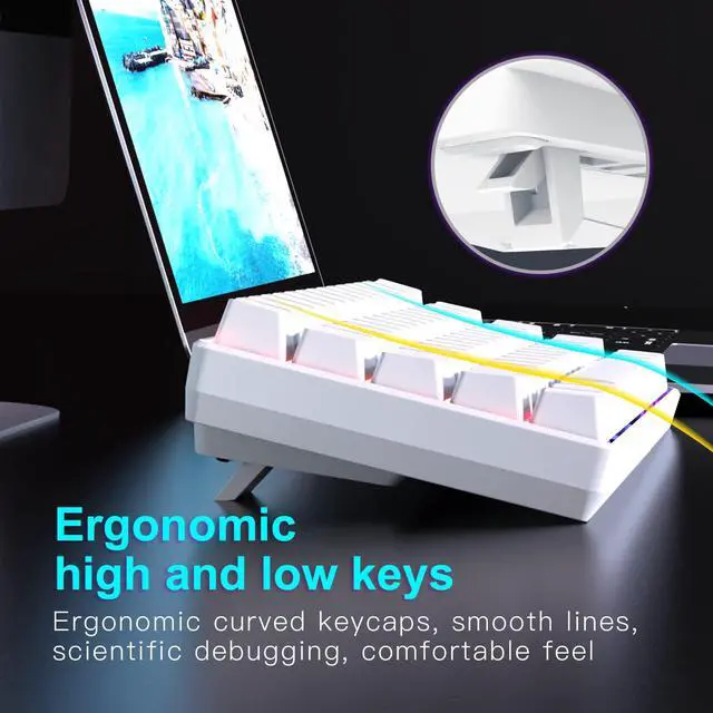 Alt view image 3 of 6 - RAZEAK Portable 60 Percent Keyboard, Compact 61 Keys Mini Mechanical Keyboard for PC/Mac Gamer Switchable Colorful Backlit - Red Switch - White