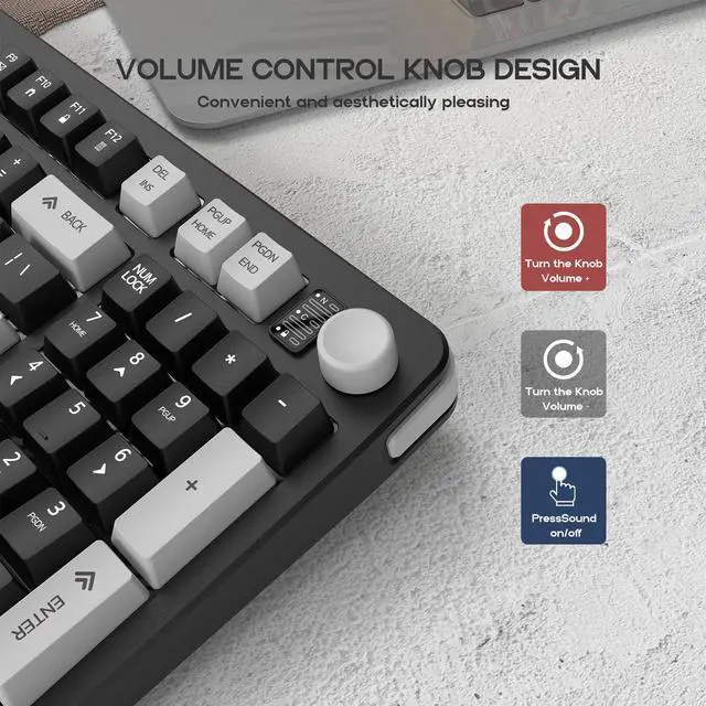 Alt view image 4 of 7 - 96% Wired Gaming Keyboard,Creamy Membrane Quiet Silent Keyboard with Number Pad & Volume Knob,Light Up Computer USB Teclado for PC Desktop Games Office