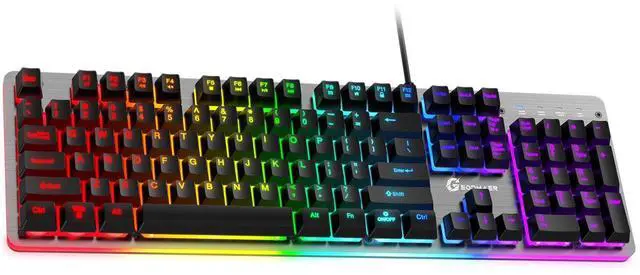 Main image of GEODMAER RGB Backlit Wired Gaming Keyboard, 104 Keys, 8-Zone RGB Illumination, Metal Top Cover, Programmable Macro Full Size Keyboard for PC Laptop Mac Xbox