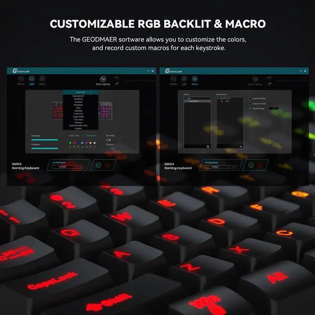 Alt view image 3 of 7 - GEODMAER RGB Backlit Wired Gaming Keyboard, 104 Keys, 8-Zone RGB Illumination, Metal Top Cover, Programmable Macro Full Size Keyboard for PC Laptop Mac Xbox