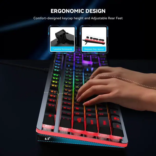 Alt view image 6 of 7 - GEODMAER RGB Backlit Wired Gaming Keyboard, 104 Keys, 8-Zone RGB Illumination, Metal Top Cover, Programmable Macro Full Size Keyboard for PC Laptop Mac Xbox
