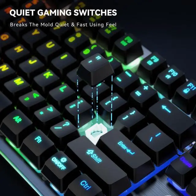 Alt view image 5 of 7 - GEODMAER RGB Backlit Wired Gaming Keyboard, 104 Keys, 8-Zone RGB Illumination, Metal Top Cover, Programmable Macro Full Size Keyboard for PC Laptop Mac Xbox