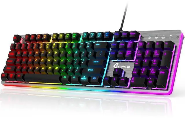 Alt view image 7 of 7 - GEODMAER RGB Backlit Wired Gaming Keyboard, 104 Keys, 8-Zone RGB Illumination, Metal Top Cover, Programmable Macro Full Size Keyboard for PC Laptop Mac Xbox