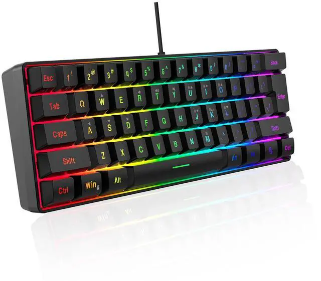 Main image of DGG K60 61 Keys RGB Backlit 60% Wired Gaming Keyboard, Ergonomic Waterproof Mini Compact 60 Percent Mechanical Feeling Keyboard, for PC Mac PS4 Xbox Gamer, Typist, Travel