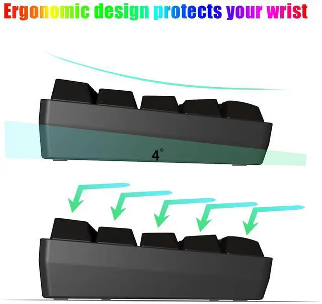 Alt view image 7 of 7 - DGG K60 61 Keys RGB Backlit 60% Wired Gaming Keyboard, Ergonomic Waterproof Mini Compact 60 Percent Mechanical Feeling Keyboard, for PC Mac PS4 Xbox Gamer, Typist, Travel