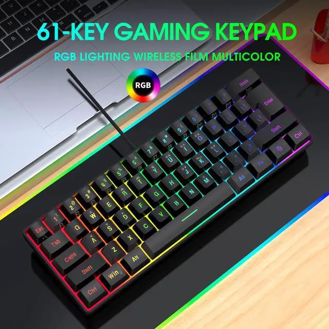 Alt view image 2 of 7 - DGG K60 61 Keys RGB Backlit 60% Wired Gaming Keyboard, Ergonomic Waterproof Mini Compact 60 Percent Mechanical Feeling Keyboard, for PC Mac PS4 Xbox Gamer, Typist, Travel