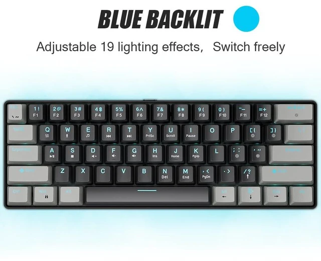 Alt view image 3 of 6 - abucow 60% Mechanical Gaming Keyboard Blue Switch Wired Compact Keyboard Anti-Ghosting No-Conflict 61 Swappable keycaps Ergonomic Design for Windows/Mac (Gray-Black)