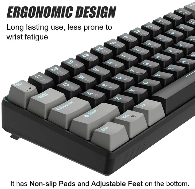 Alt view image 5 of 6 - abucow 60% Mechanical Gaming Keyboard Blue Switch Wired Compact Keyboard Anti-Ghosting No-Conflict 61 Swappable keycaps Ergonomic Design for Windows/Mac (Gray-Black)