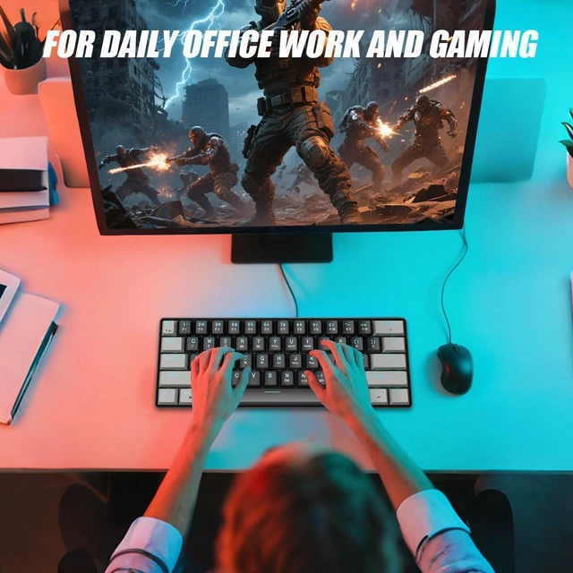 Alt view image 6 of 6 - abucow 60% Mechanical Gaming Keyboard Blue Switch Wired Compact Keyboard Anti-Ghosting No-Conflict 61 Swappable keycaps Ergonomic Design for Windows/Mac (Gray-Black)