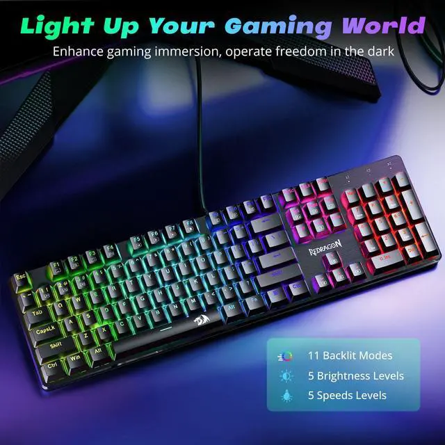 Alt view image 2 of 7 - Mechanical Gaming Keyboard Wired, 11 Programmable Backlit Modes, Hot-Swappable Red Switch, Anti-Ghosting, Double-Shot PBT Keycaps, Light Up Keyboard for PC Mac