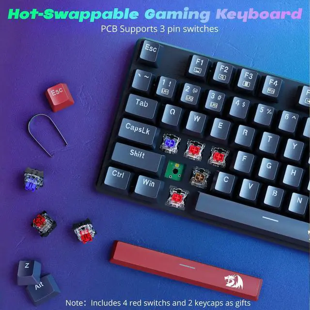 Alt view image 5 of 7 - Mechanical Gaming Keyboard Wired, 11 Programmable Backlit Modes, Hot-Swappable Red Switch, Anti-Ghosting, Double-Shot PBT Keycaps, Light Up Keyboard for PC Mac