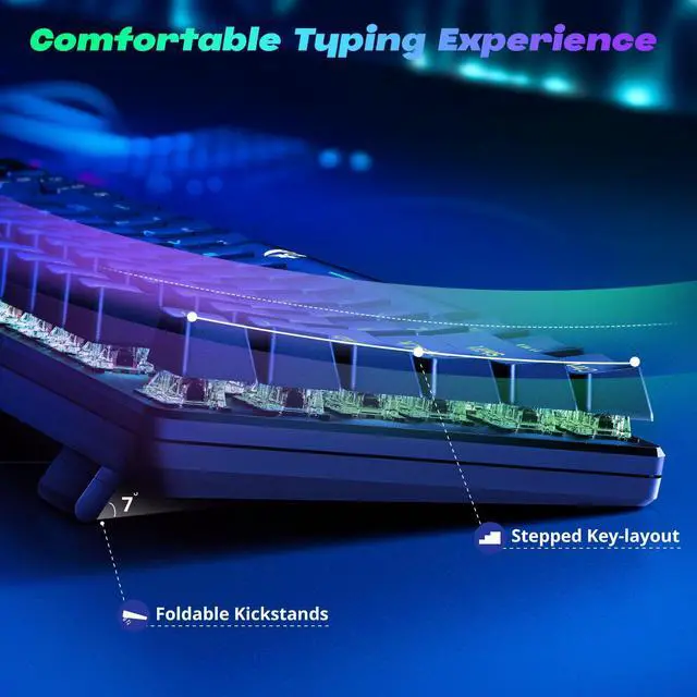 Alt view image 6 of 7 - Mechanical Gaming Keyboard Wired, 11 Programmable Backlit Modes, Hot-Swappable Red Switch, Anti-Ghosting, Double-Shot PBT Keycaps, Light Up Keyboard for PC Mac