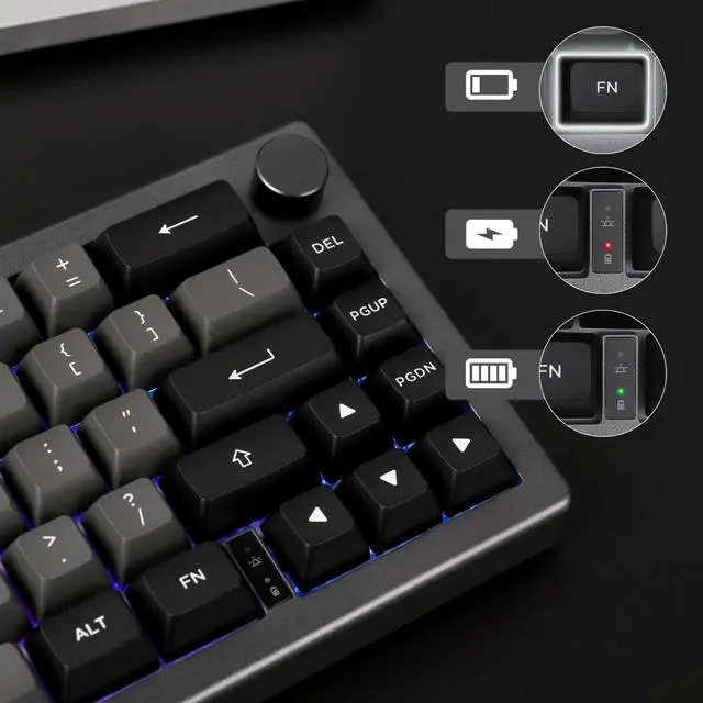 Alt view image 7 of 7 - EPOMAKER EK68 65% Wireless Gaming Keyboard with Metal Knob, Hot Swappable Gasket Mechanical Keyboard, Bluetooth 5.0/2.4Ghz/USB-C, NKRO, Programmable, RGB Backlit (Black Silver, Budgerigar Switch)