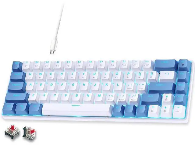 Main image of abucow 60% Mechanical Gaming Keyboard, Red Switch Wired Compact Keyboard with Blue Backlight, Swappable Blue White Keycaps, for Windows/Mac