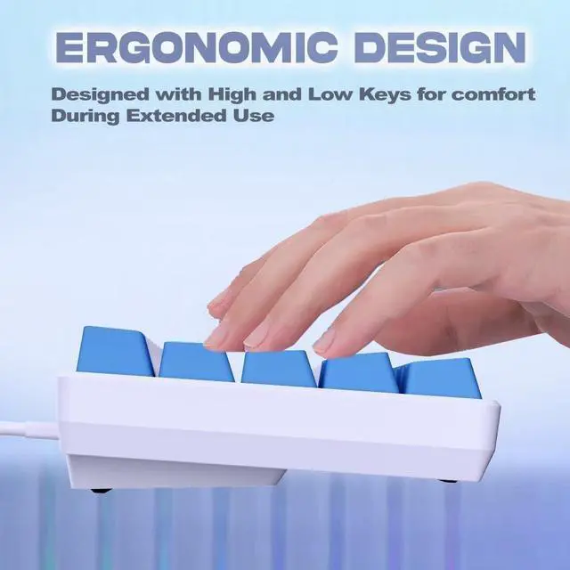 Alt view image 5 of 6 - abucow 60% Mechanical Gaming Keyboard, Red Switch Wired Compact Keyboard with Blue Backlight, Swappable Blue White Keycaps, for Windows/Mac