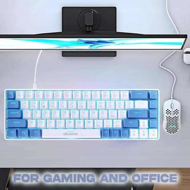 Alt view image 6 of 6 - abucow 60% Mechanical Gaming Keyboard, Red Switch Wired Compact Keyboard with Blue Backlight, Swappable Blue White Keycaps, for Windows/Mac